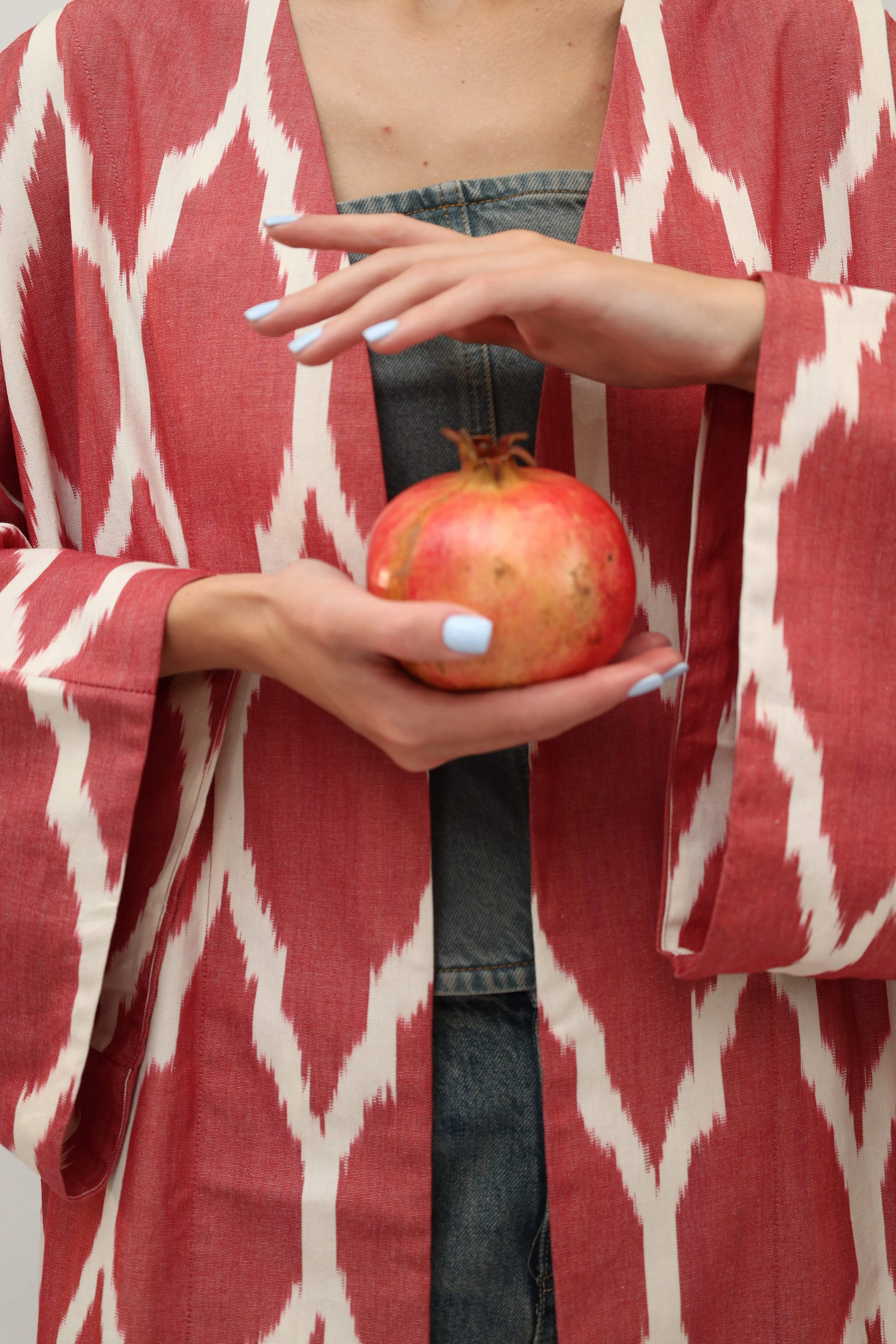 100% Cotton Red Maxi Ikat Kimono No Feathers