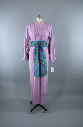 1950s Vintage Silk Kimono Robe / Lavender Purple