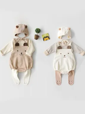 2-Piece Set Cartoon Bear Baby Romper and Pom Hat