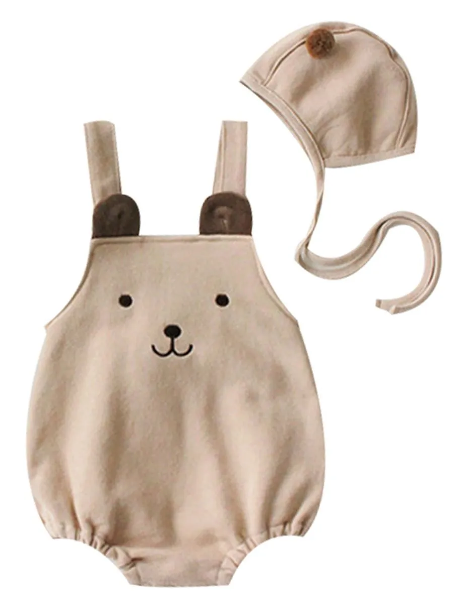 2-Piece Set Cartoon Bear Baby Romper and Pom Hat