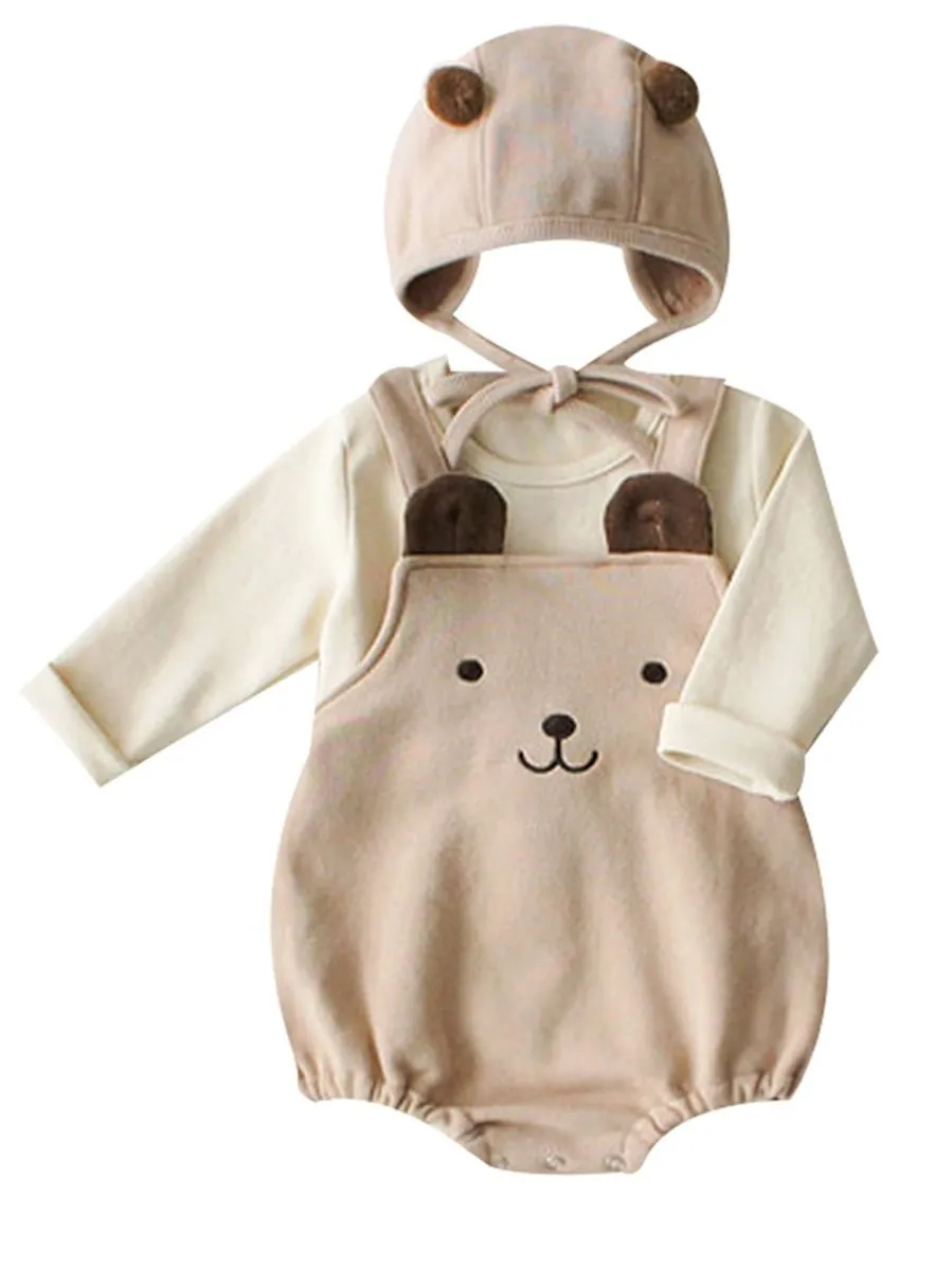 2-Piece Set Cartoon Bear Baby Romper and Pom Hat