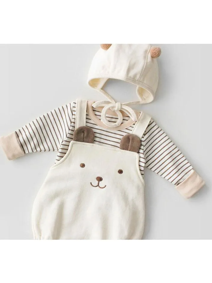 2-Piece Set Cartoon Bear Baby Romper and Pom Hat