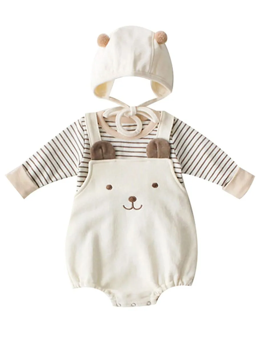 2-Piece Set Cartoon Bear Baby Romper and Pom Hat