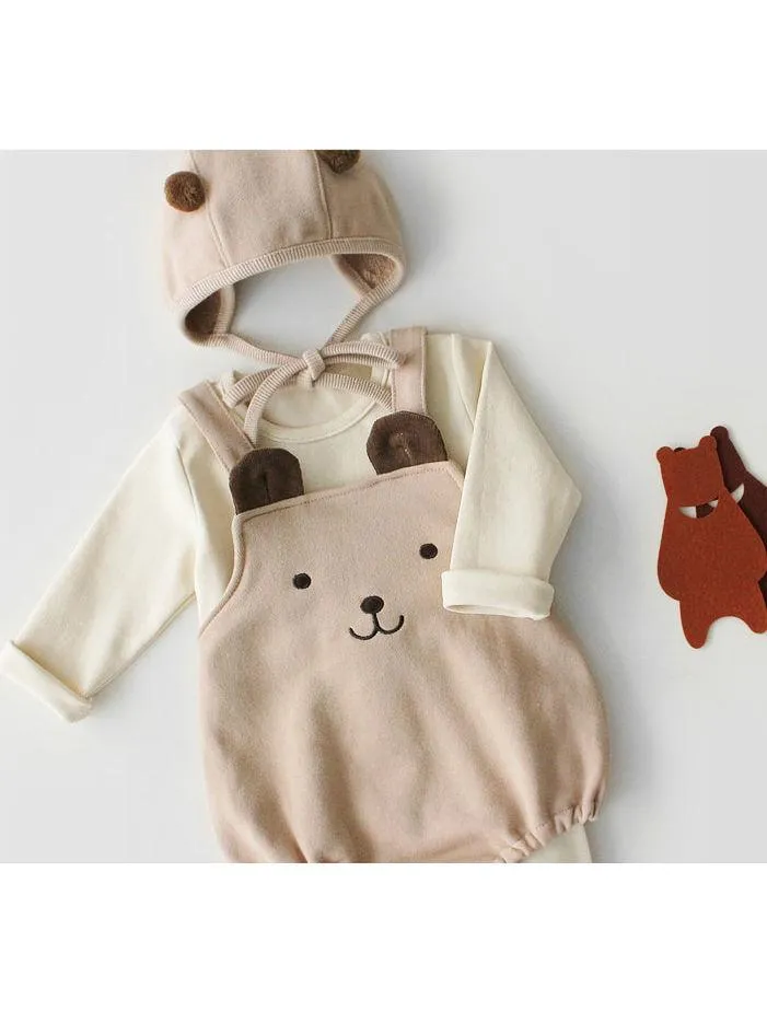 2-Piece Set Cartoon Bear Baby Romper and Pom Hat