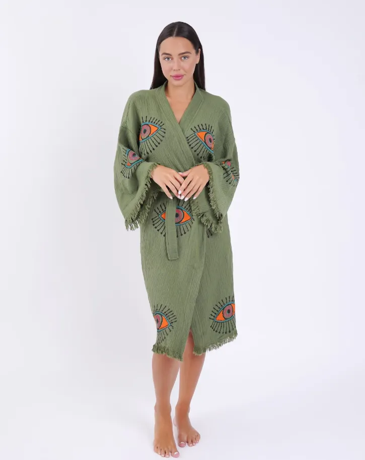 41023 Evil Eye Kimono Robe-Olive