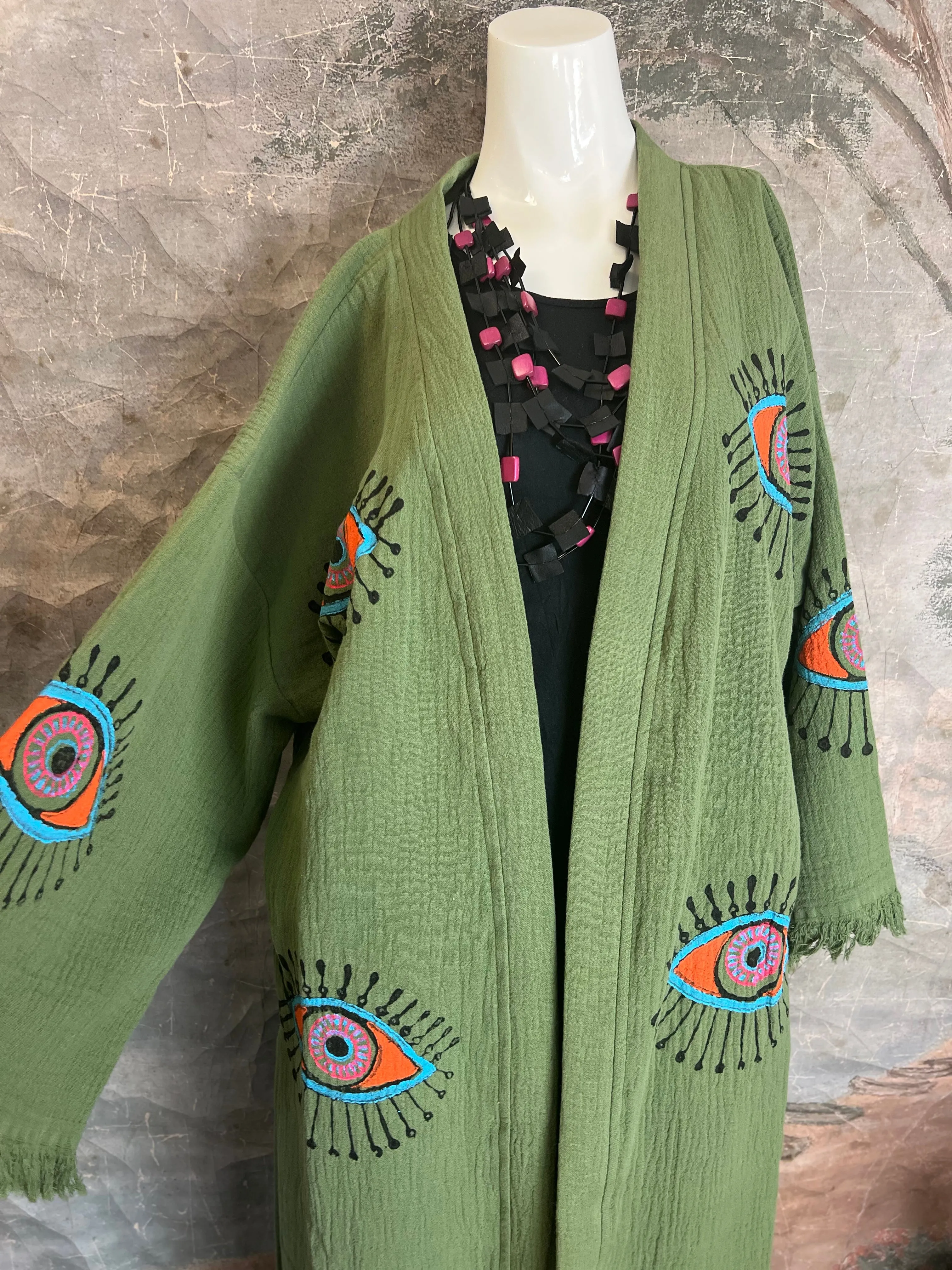 41023 Evil Eye Kimono Robe-Olive