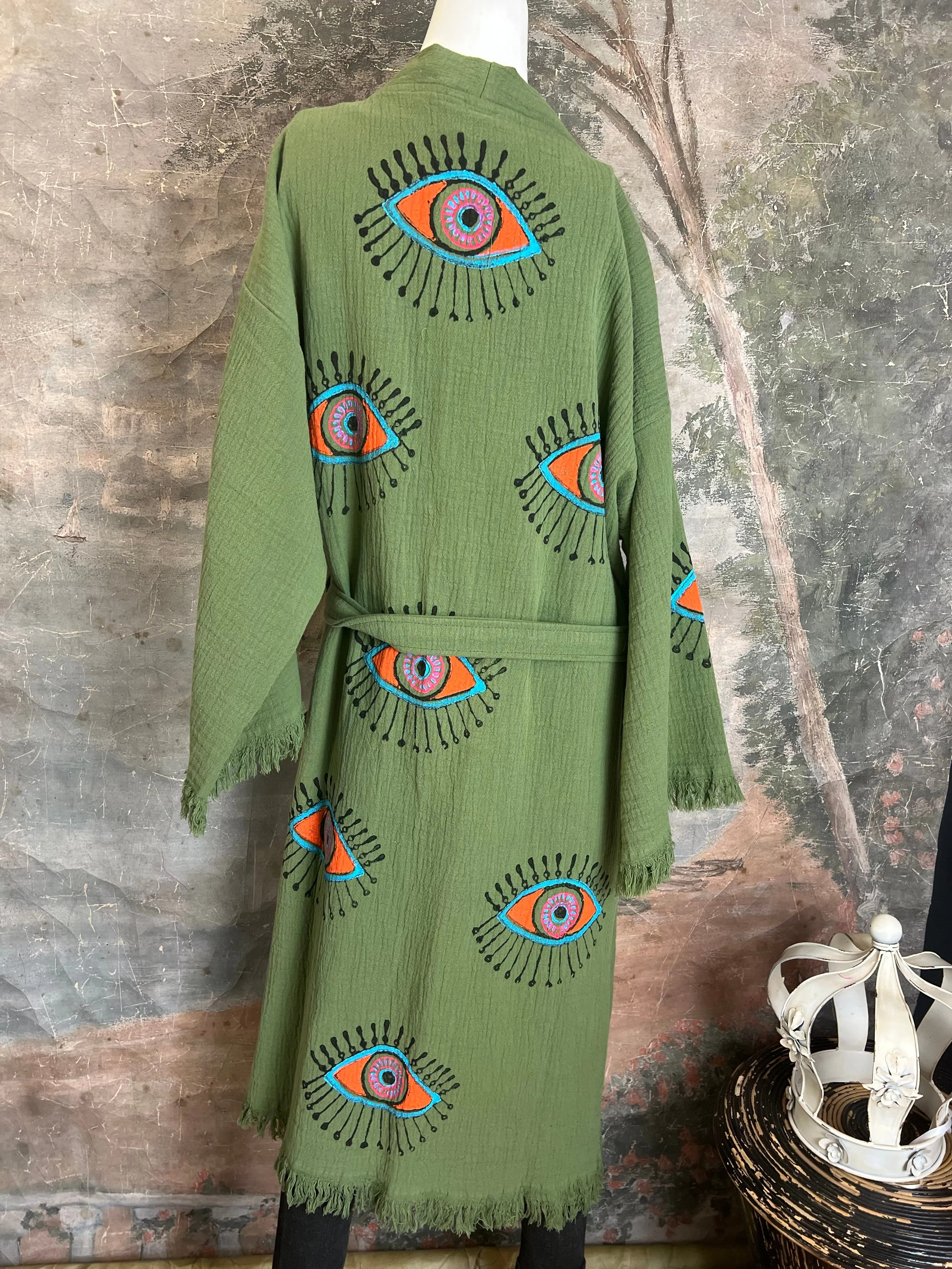 41023 Evil Eye Kimono Robe-Olive