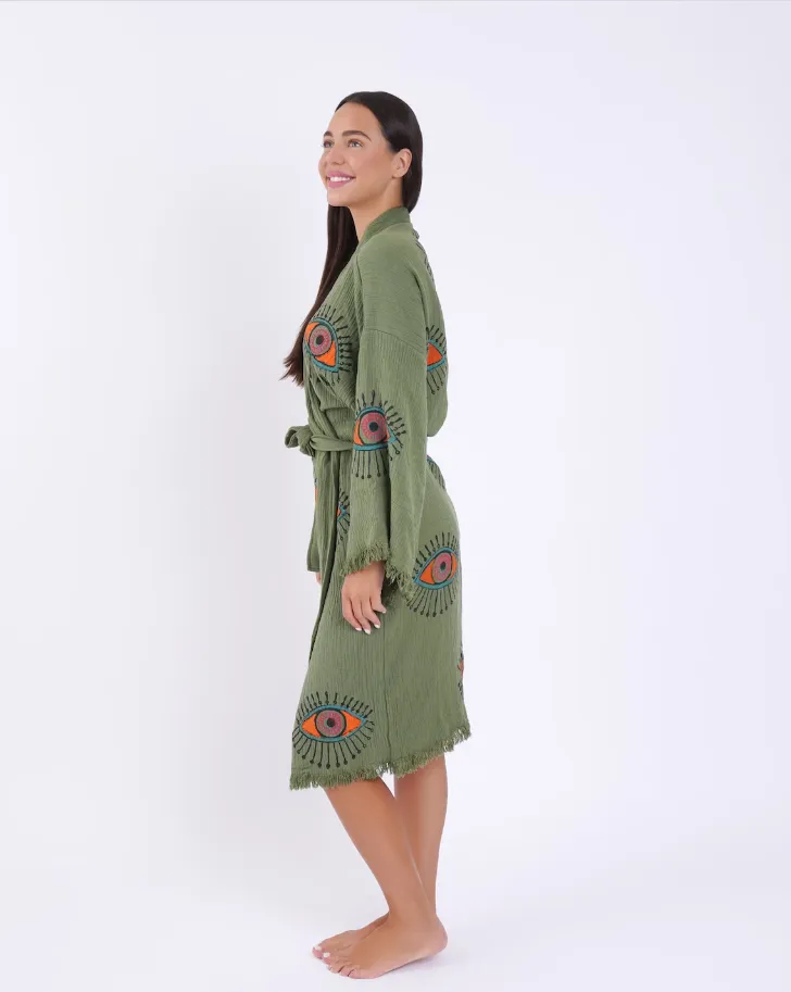 41023 Evil Eye Kimono Robe-Olive