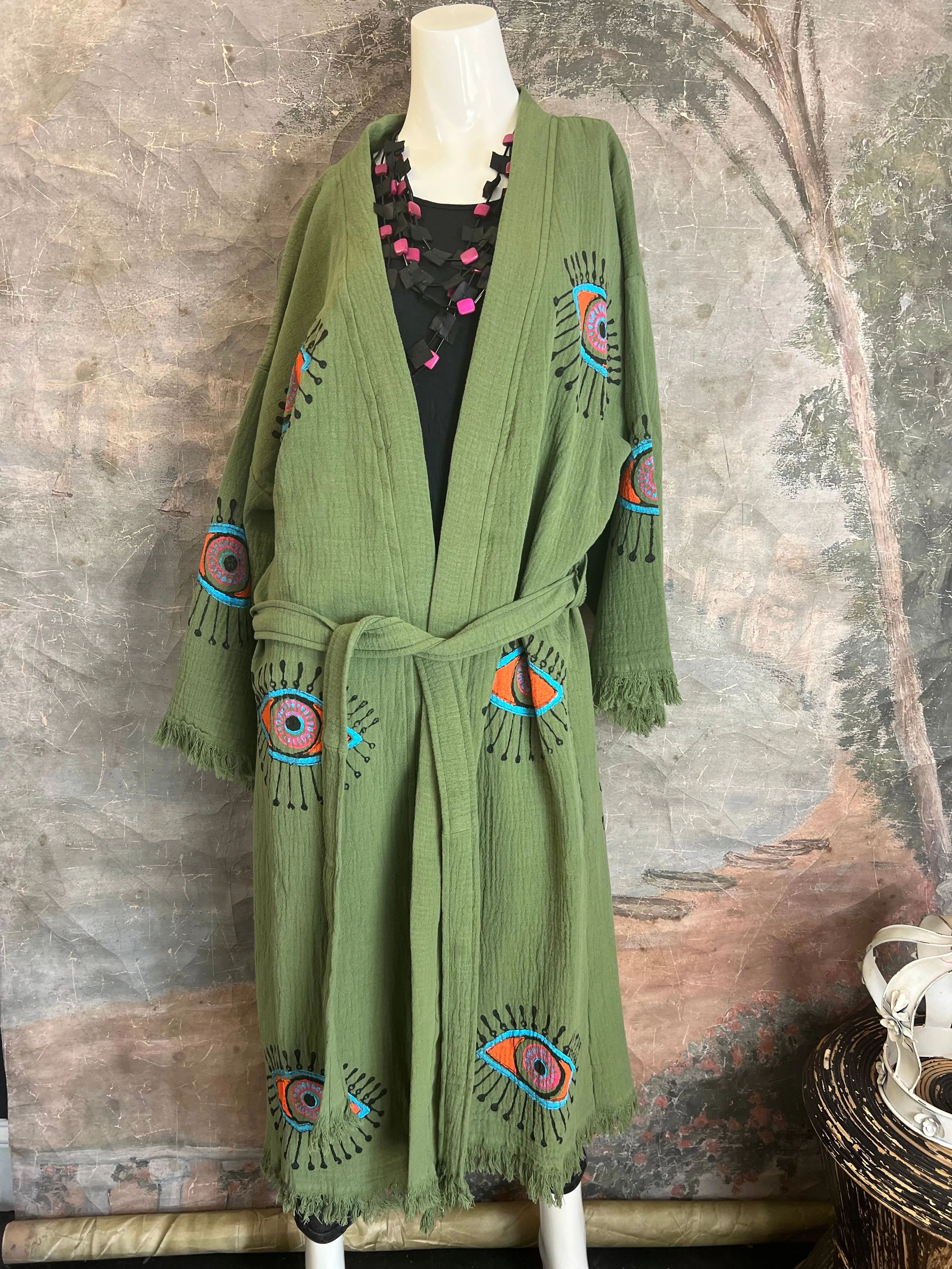 41023 Evil Eye Kimono Robe-Olive