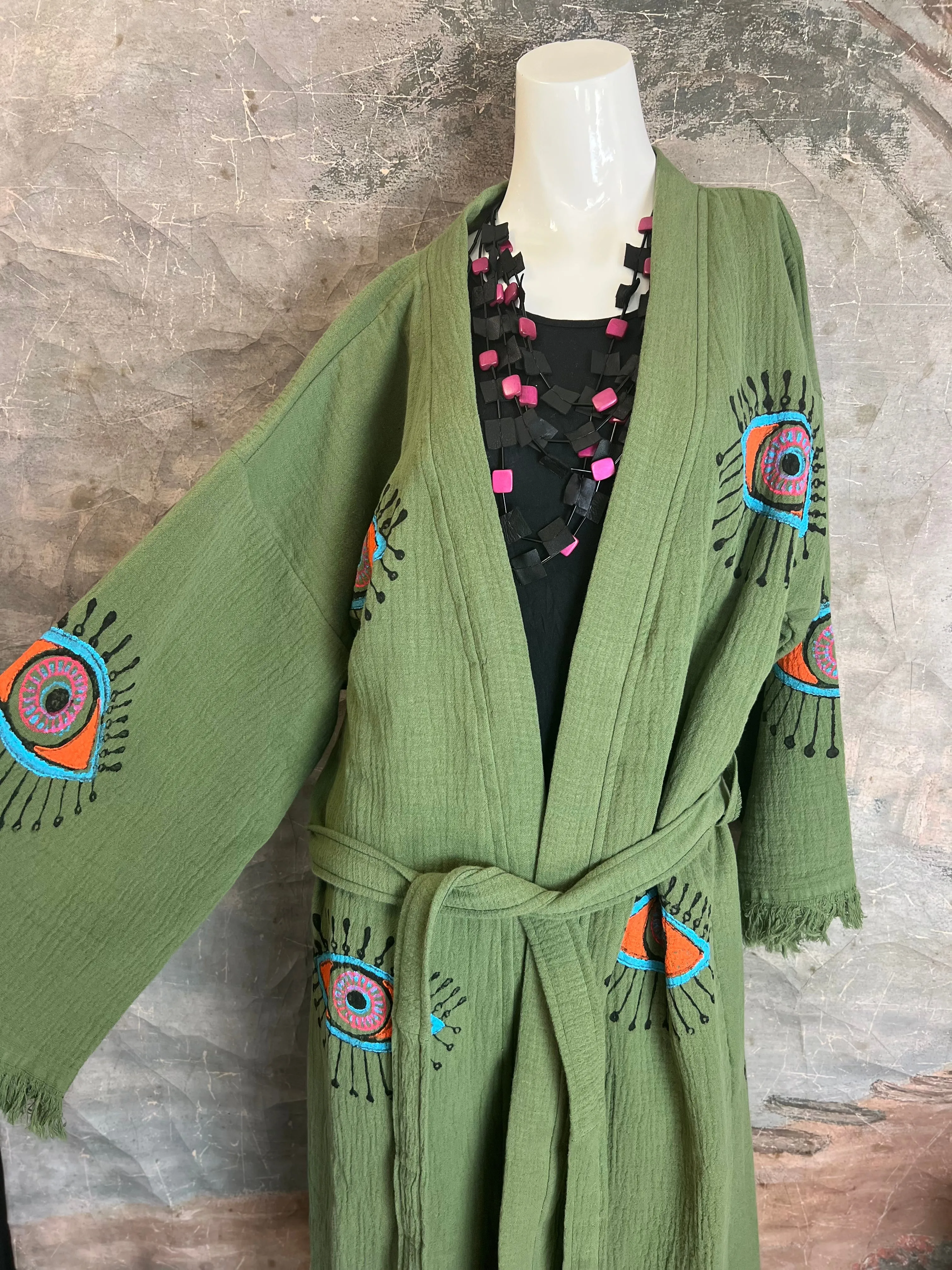 41023 Evil Eye Kimono Robe-Olive