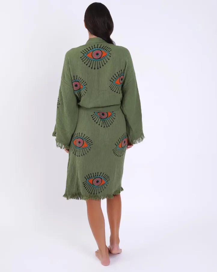 41023 Evil Eye Kimono Robe-Olive