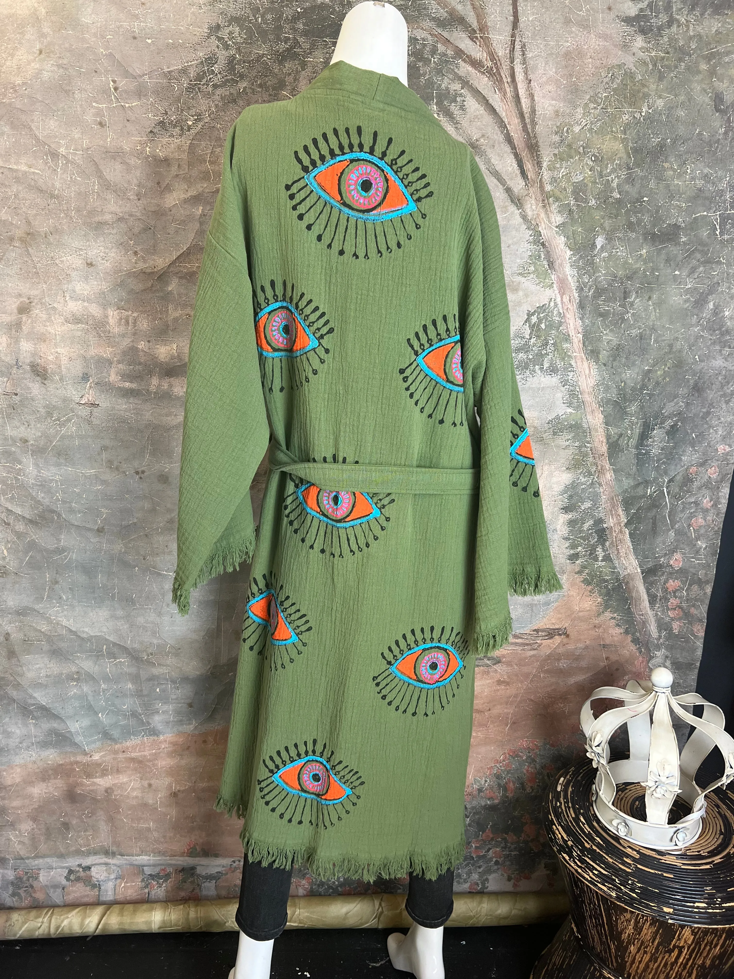 41023 Evil Eye Kimono Robe-Olive