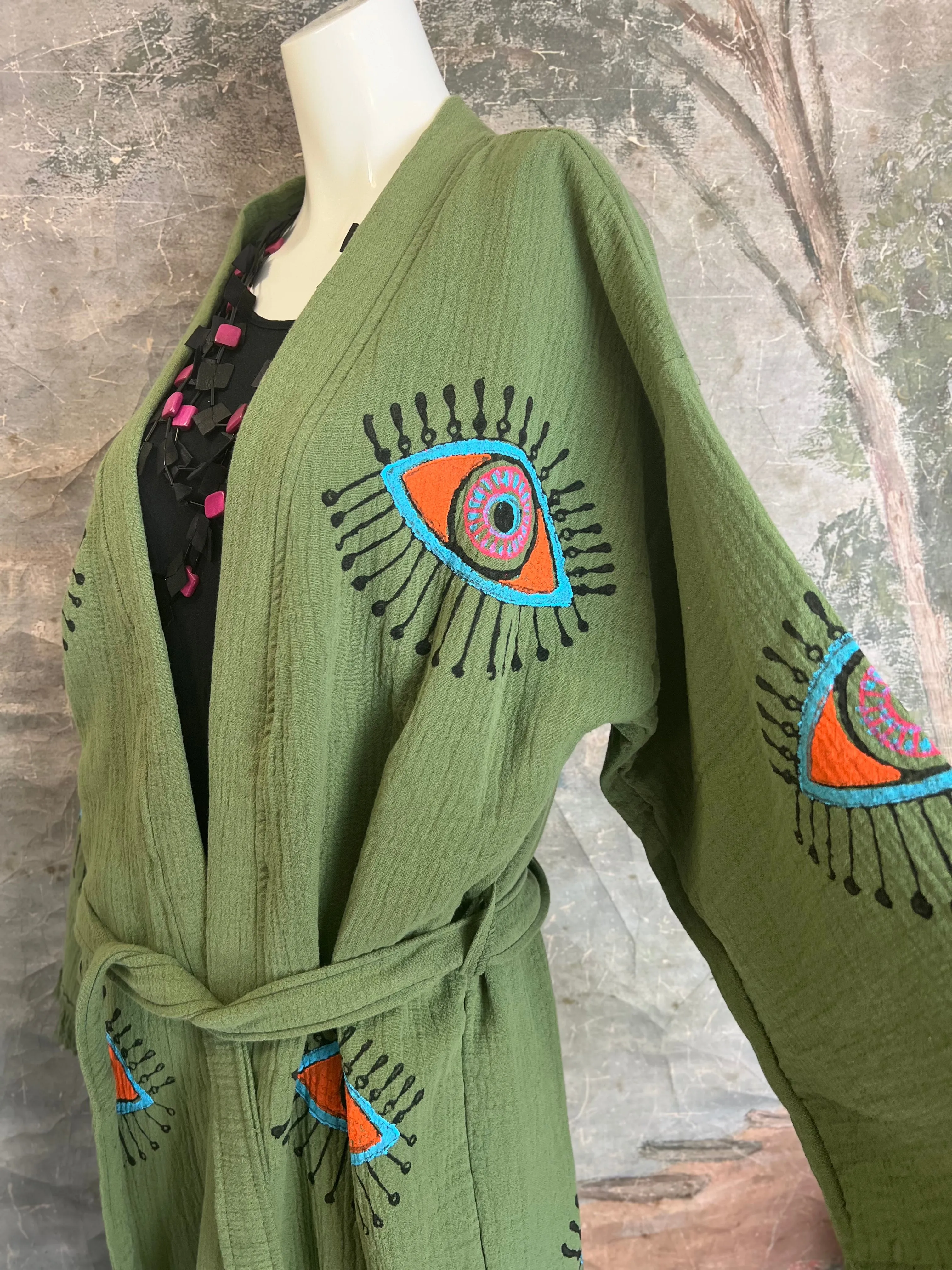 41023 Evil Eye Kimono Robe-Olive