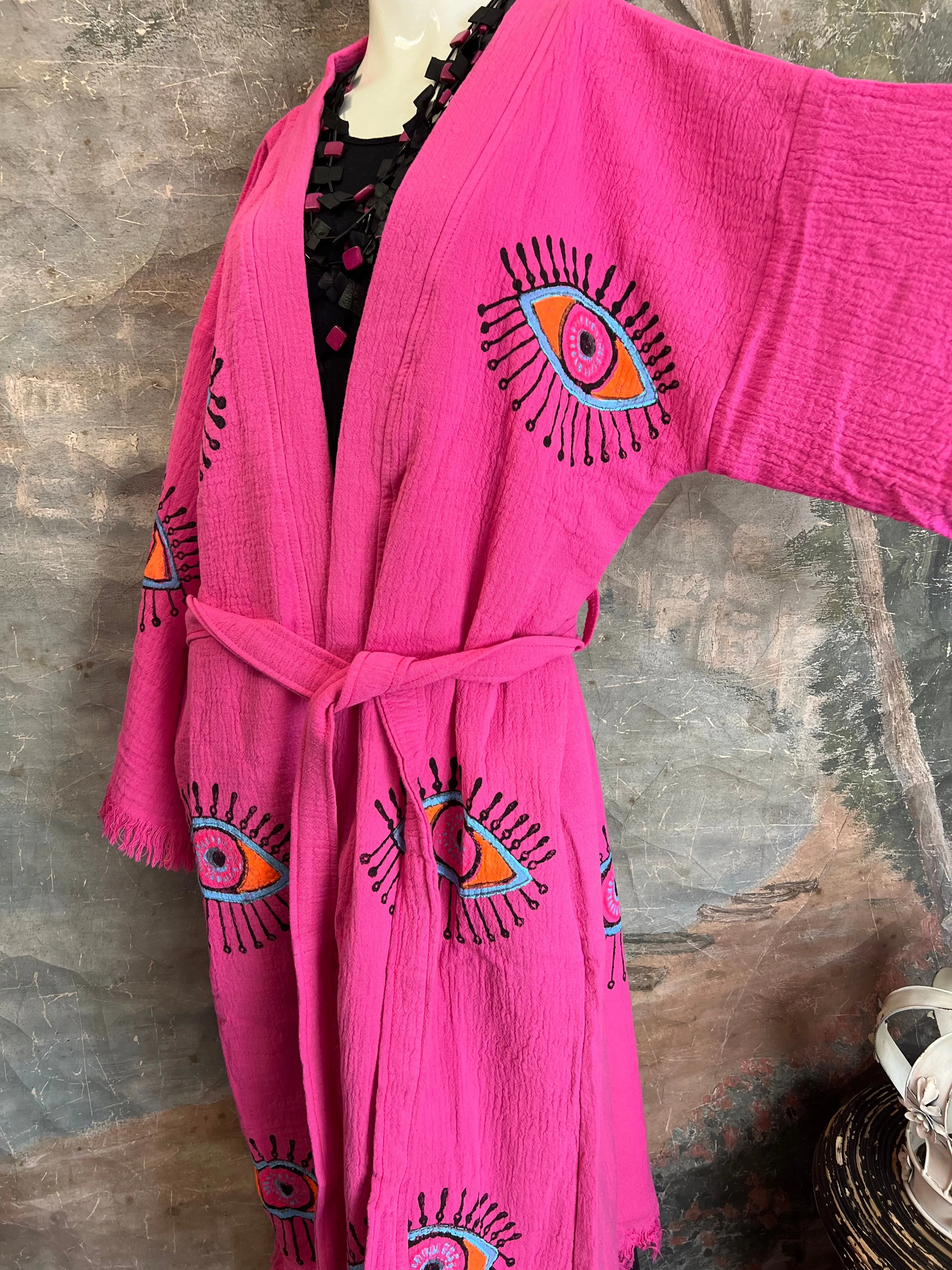 41023 Evil Eye Kimono Robe-PINK