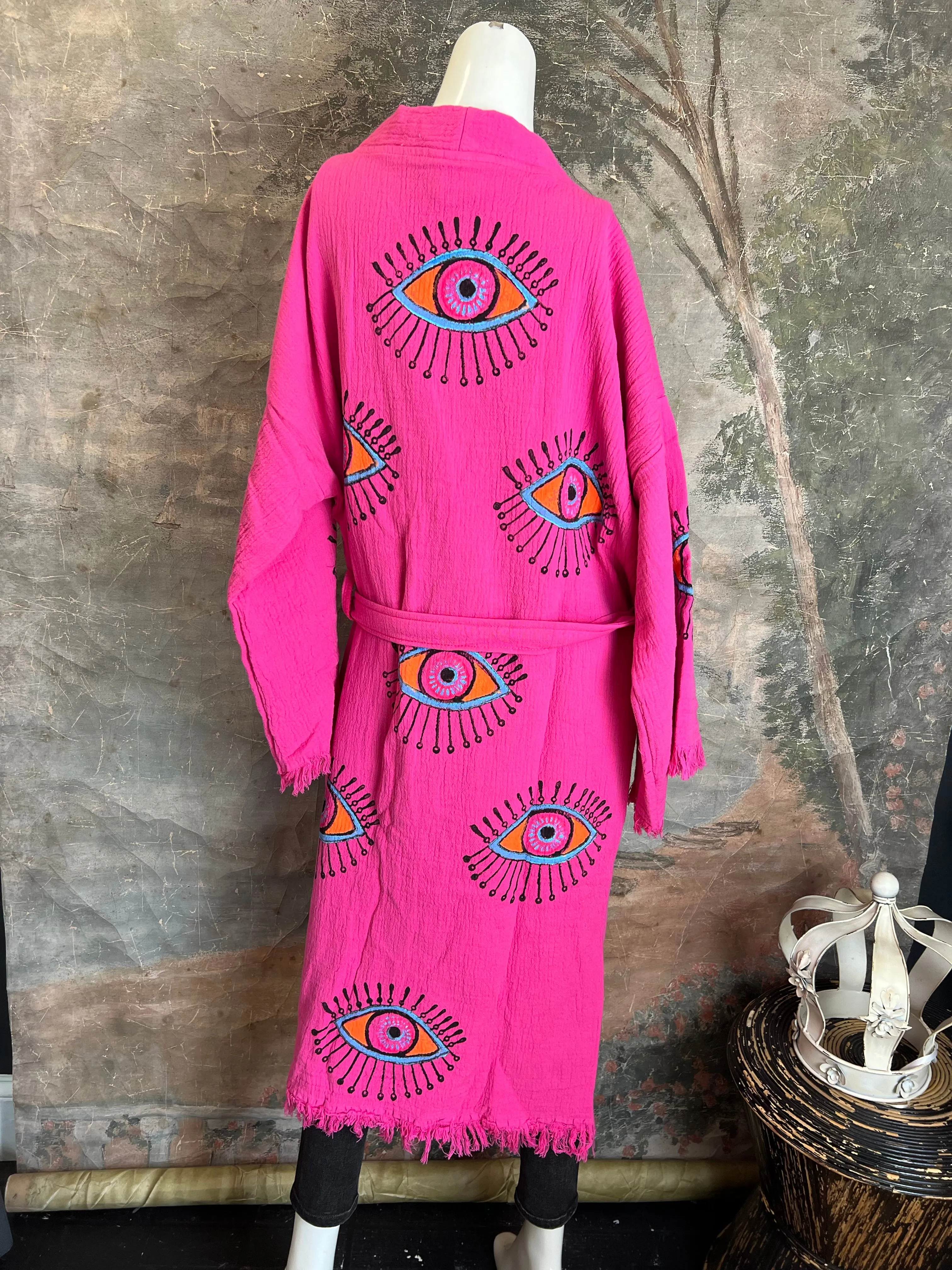 41023 Evil Eye Kimono Robe-PINK