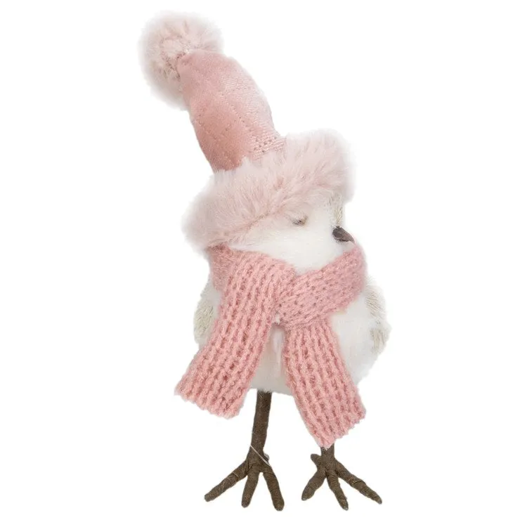 6.25" Winter Bird In Pink Santa Hat Tabletop Christmas Decoration