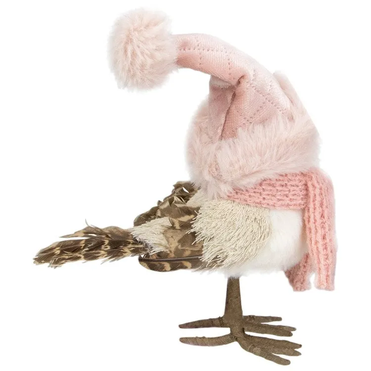 6.25" Winter Bird In Pink Santa Hat Tabletop Christmas Decoration