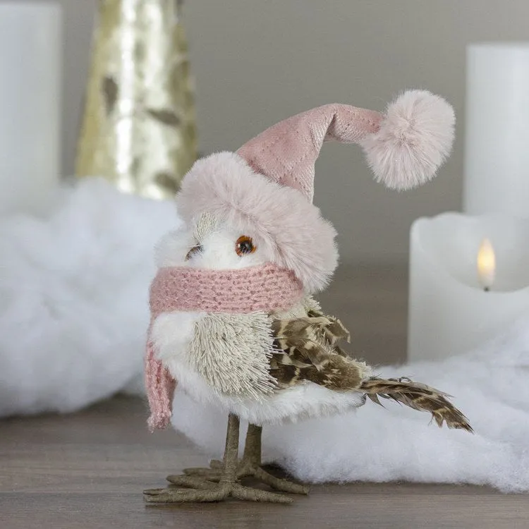 6.25" Winter Bird In Pink Santa Hat Tabletop Christmas Decoration