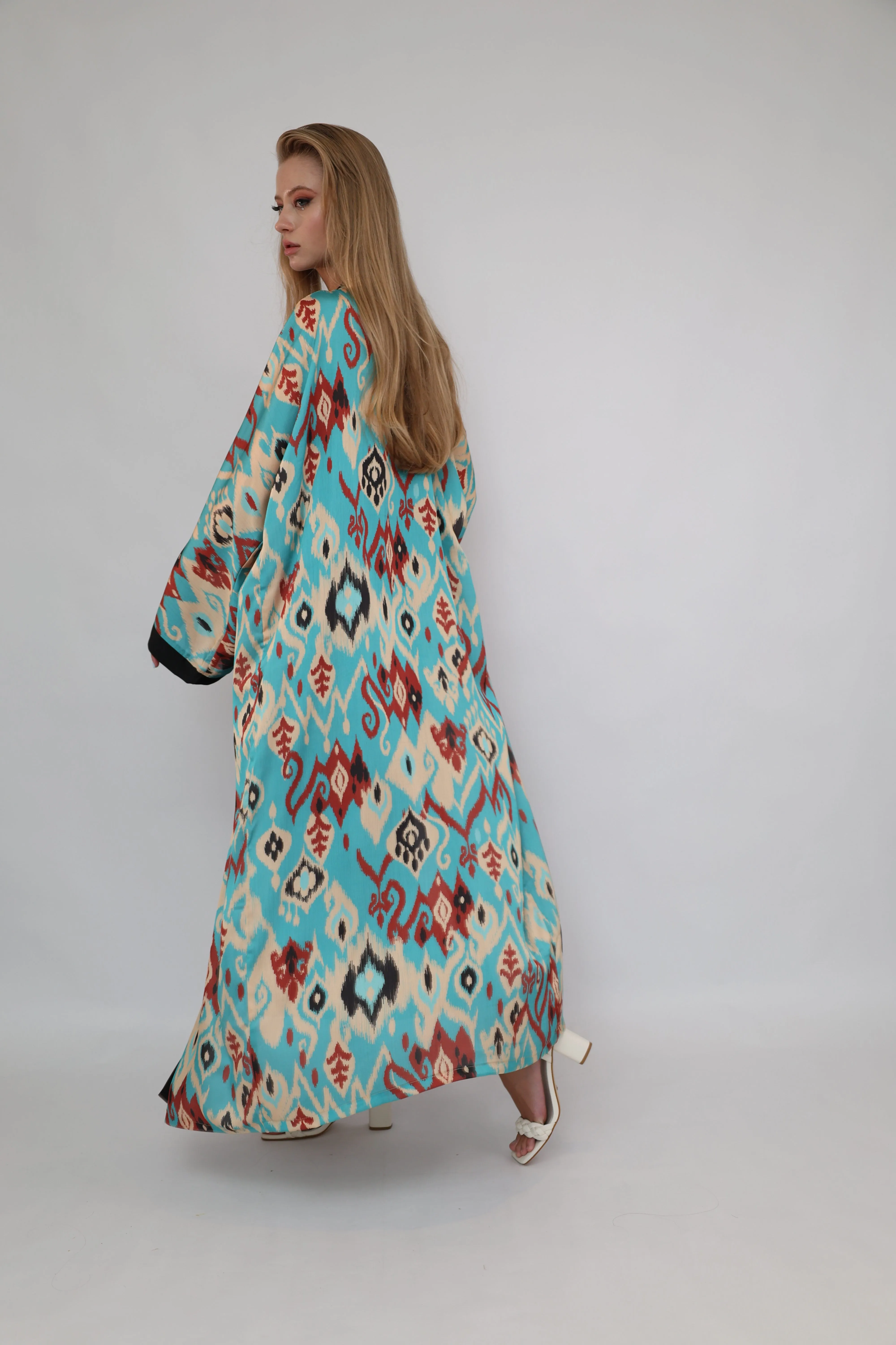 70% Silk Printed Ikat Lightweight Kimono "Ocean Sands"