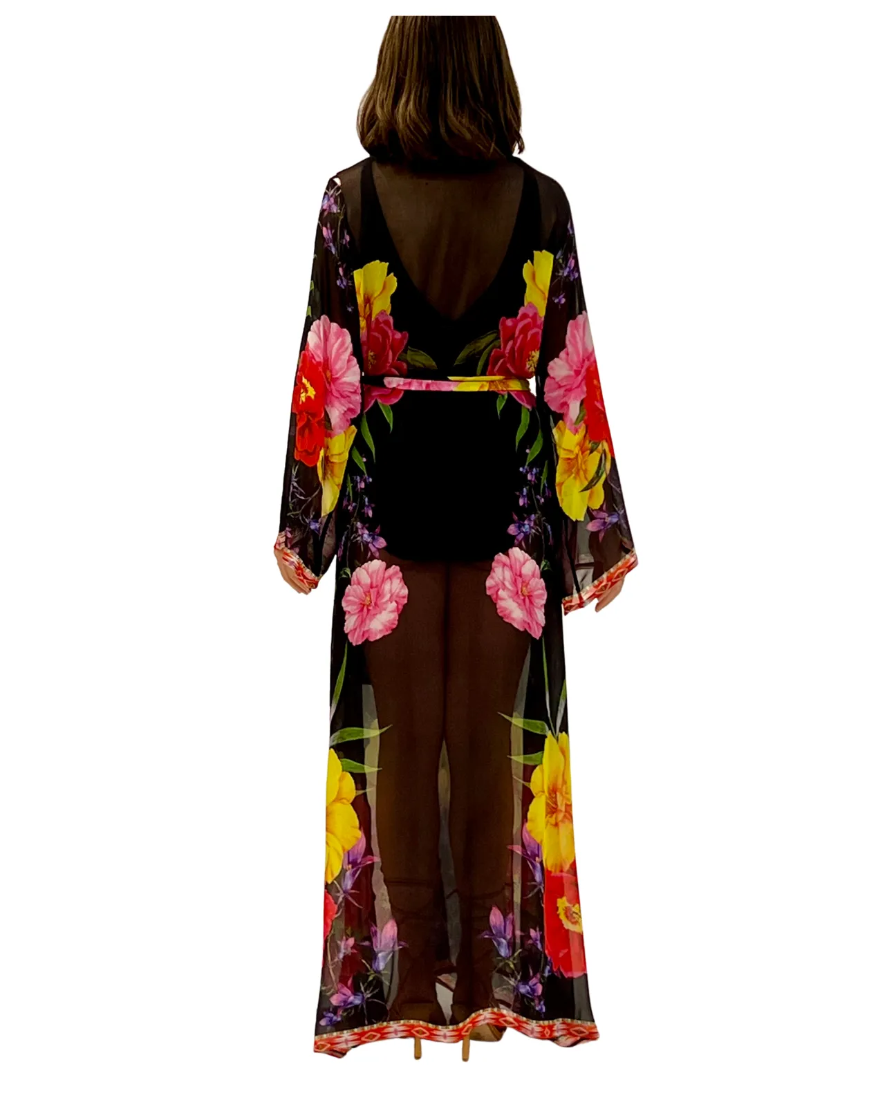 716 Floral Black Viscose Silk kimono