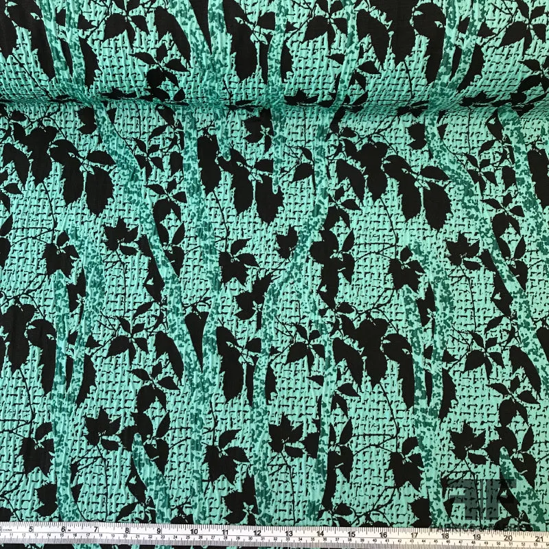 Abstract Leaf-Graphic Textured Brocade - Teal Green/Black