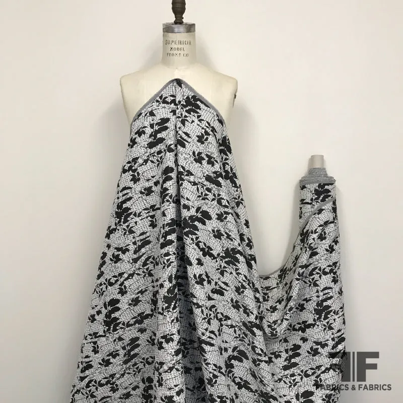 Abstract Leaf-Graphic Textured Brocade - White/Black