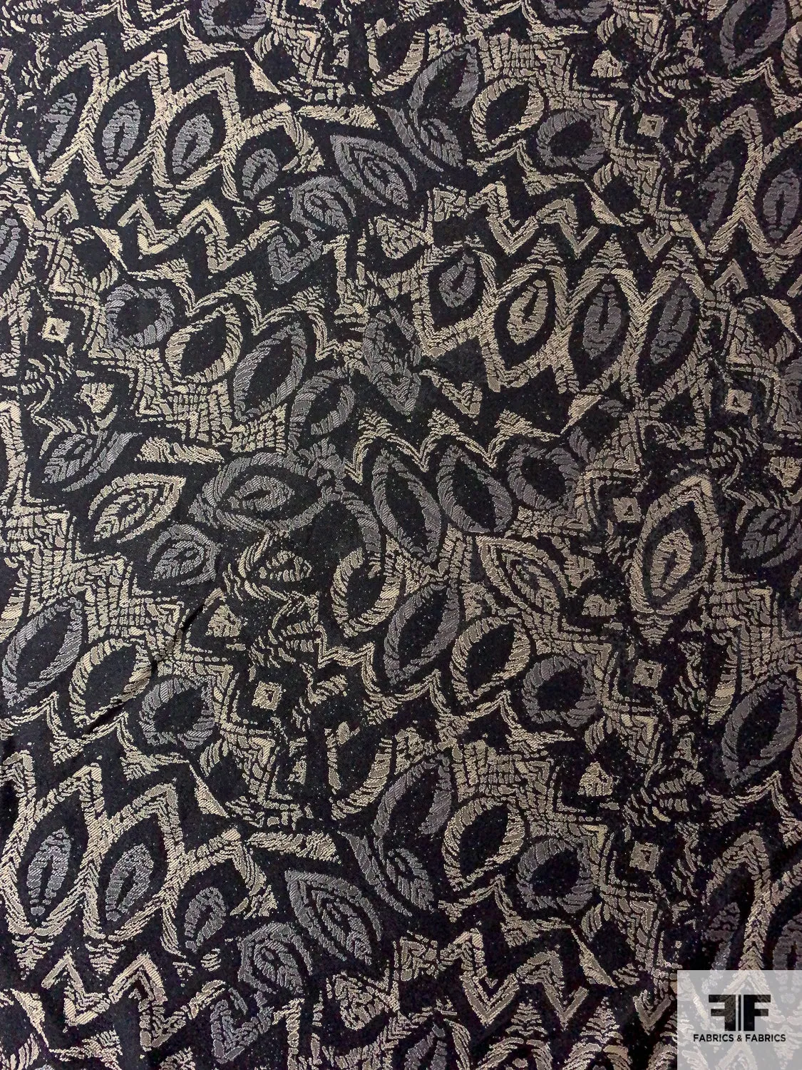 Abstract Leaf Pattern Brocade - Ecru / Grey / Black