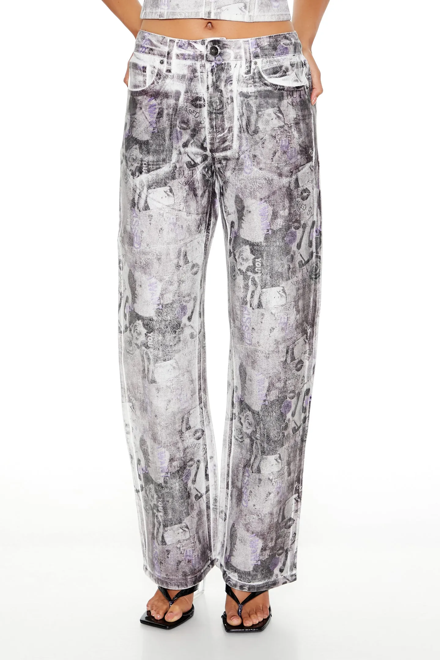 Abstract Print Straight Leg Jean