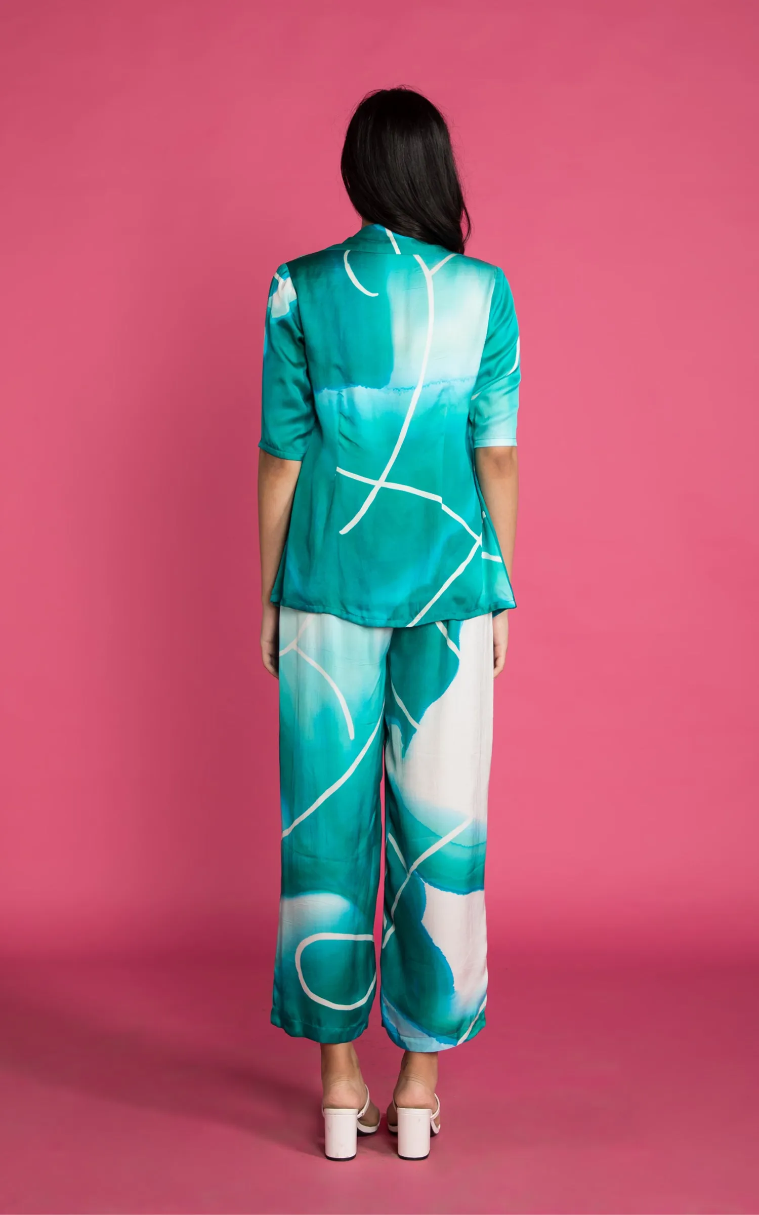 Abstract Printed Green Pant Suit Set