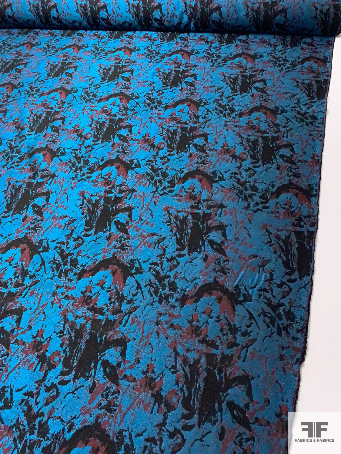 Abstract Splatter Brocade - Ocean Blue / Black / Maroon