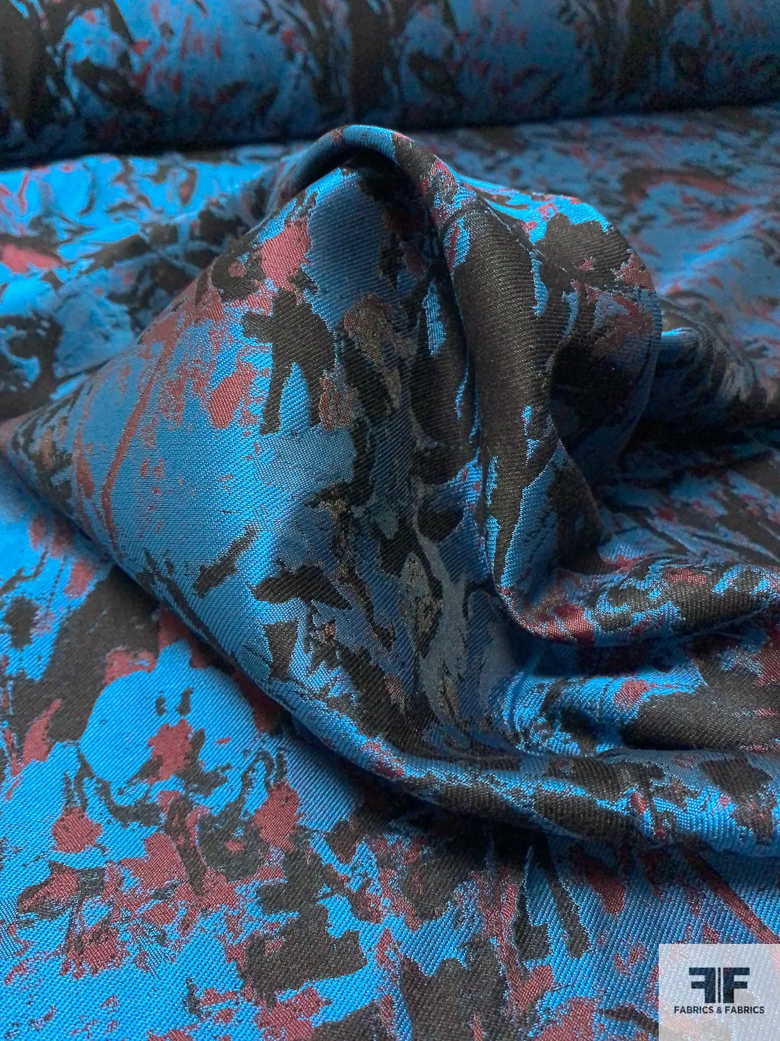 Abstract Splatter Brocade - Ocean Blue / Black / Maroon