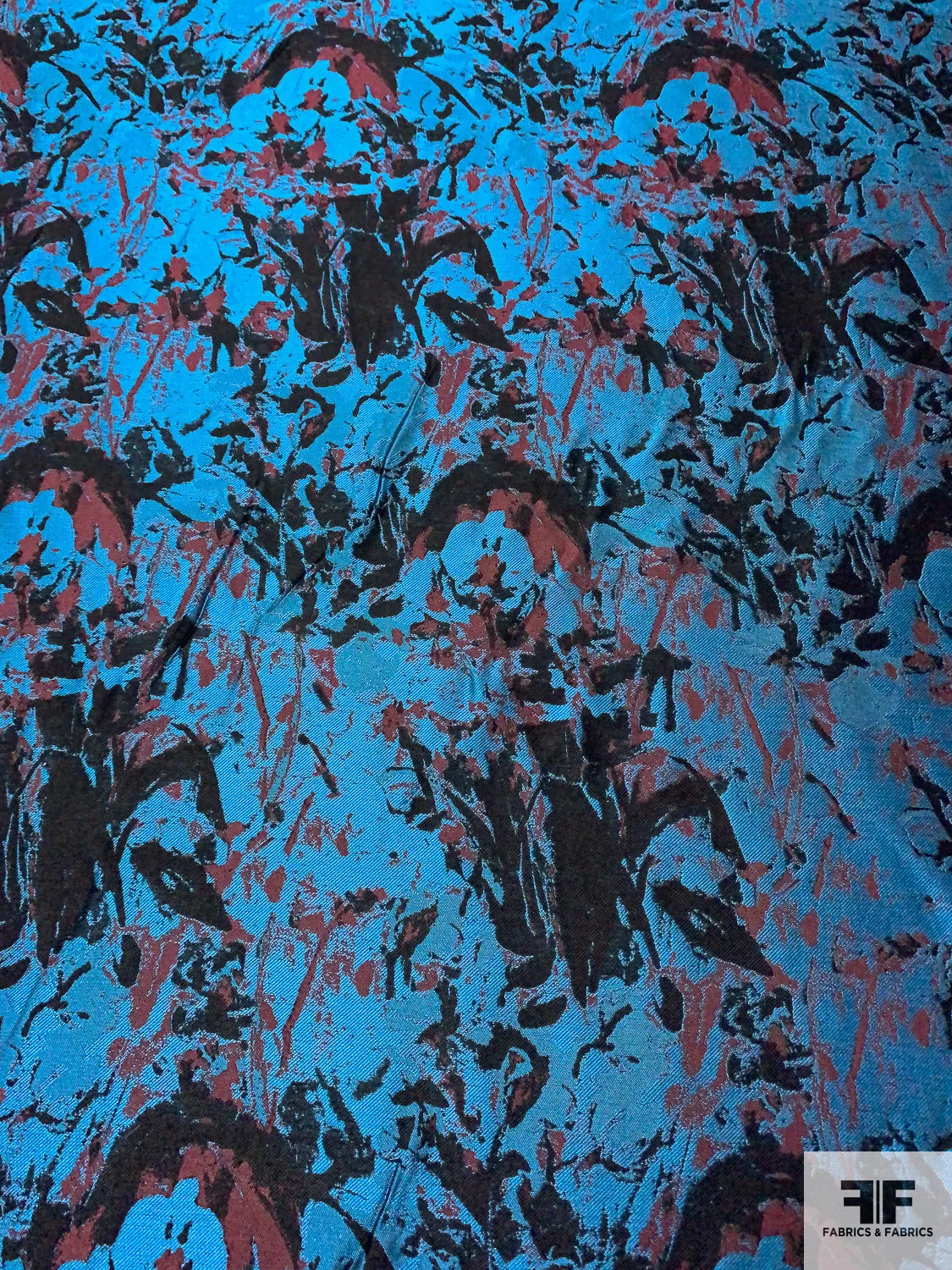 Abstract Splatter Brocade - Ocean Blue / Black / Maroon