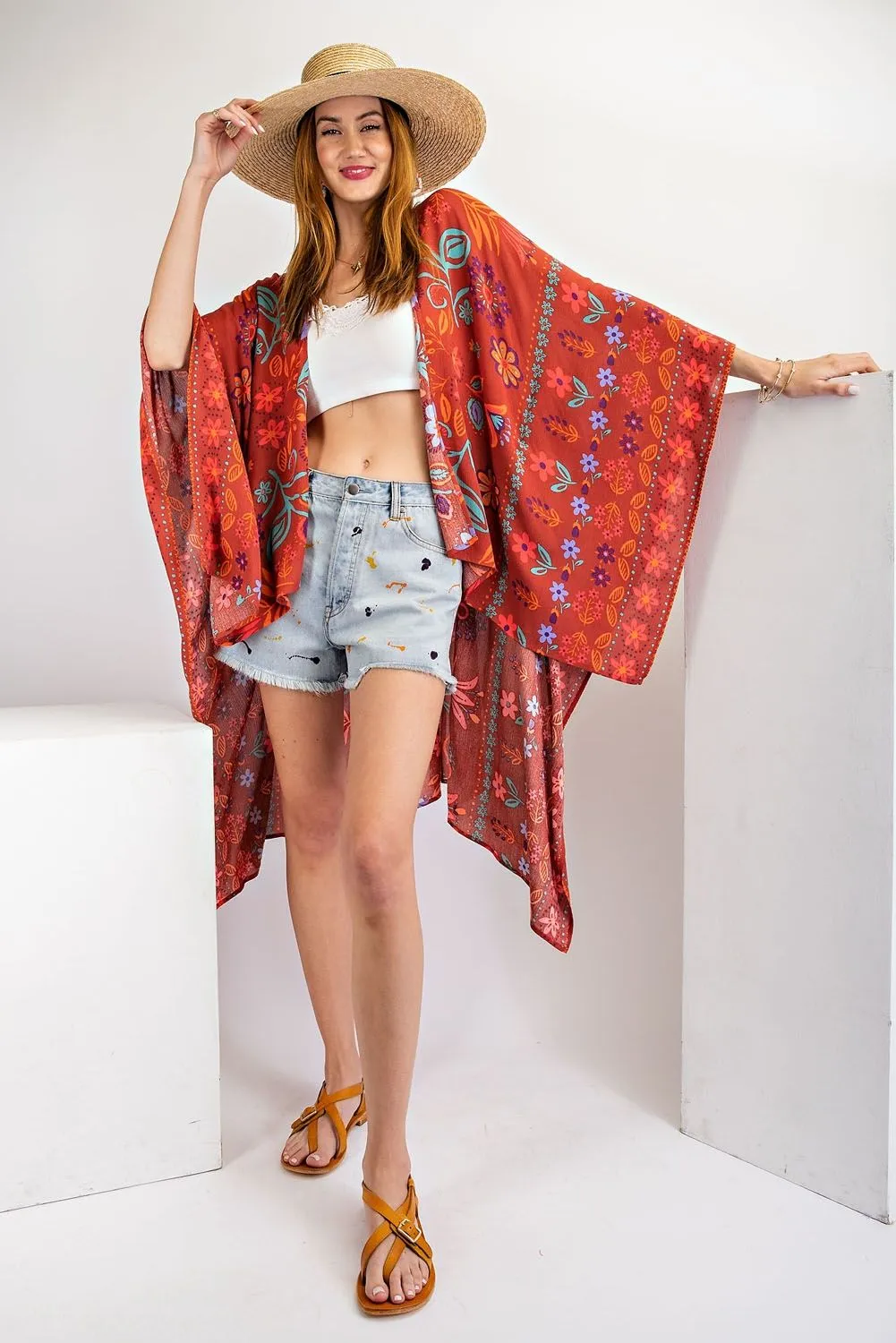 All I Need Flowy Kimono - Scarf Printed Rayon Crepon Kimono