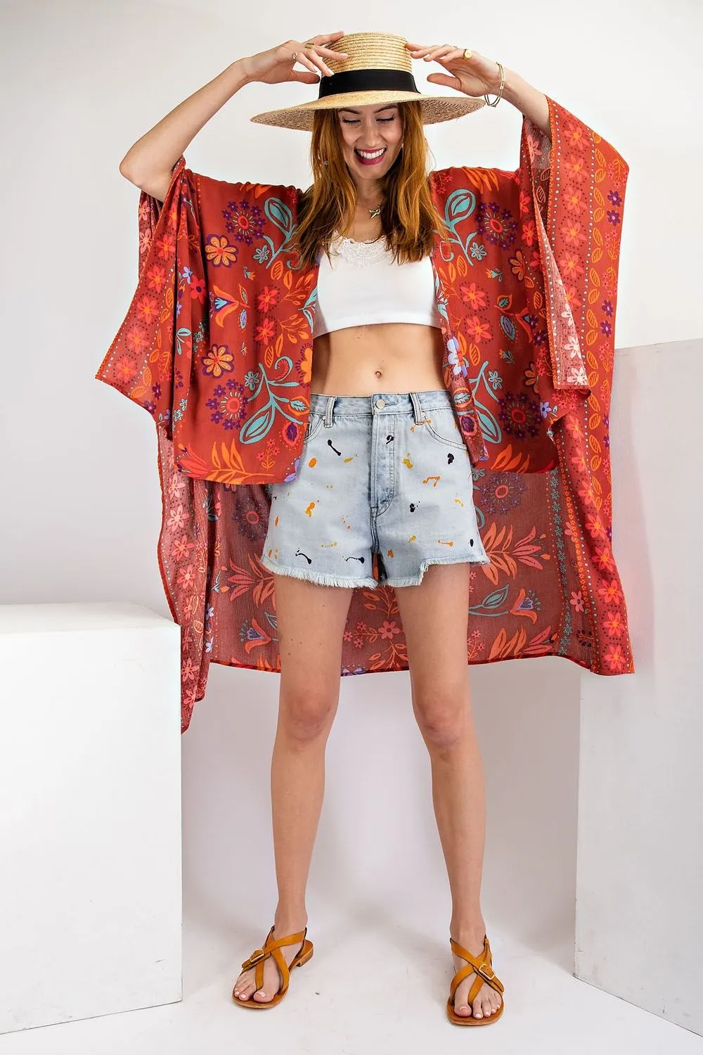 All I Need Flowy Kimono - Scarf Printed Rayon Crepon Kimono