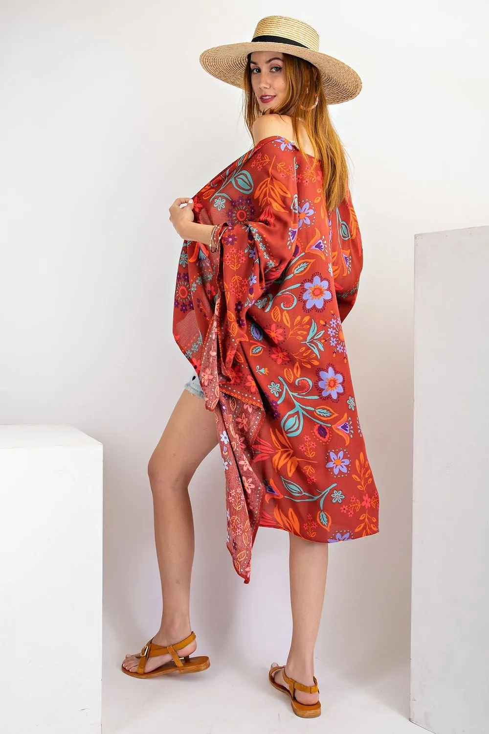 All I Need Flowy Kimono - Scarf Printed Rayon Crepon Kimono