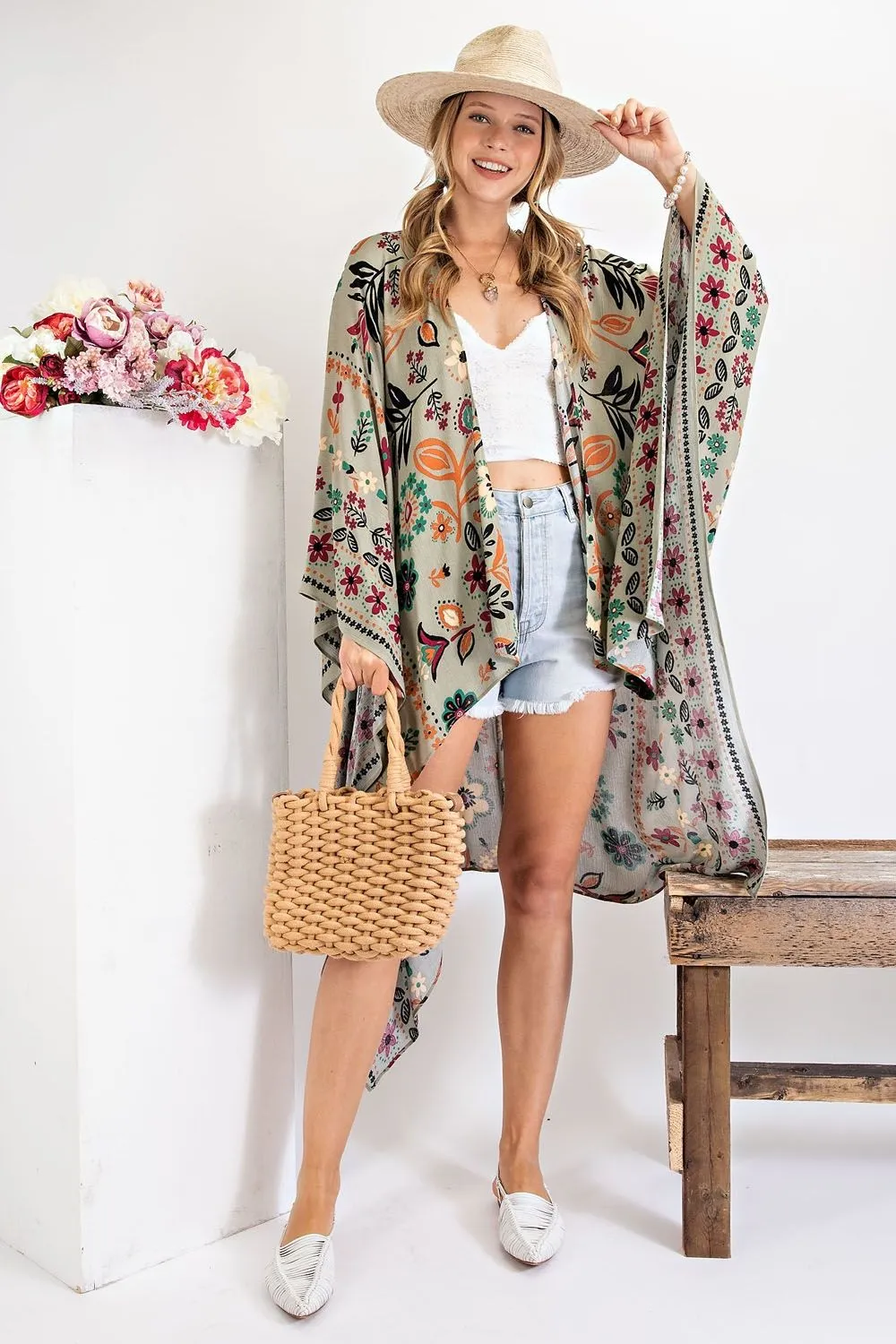 All I Need Flowy Kimono - Scarf Printed Rayon Crepon Kimono