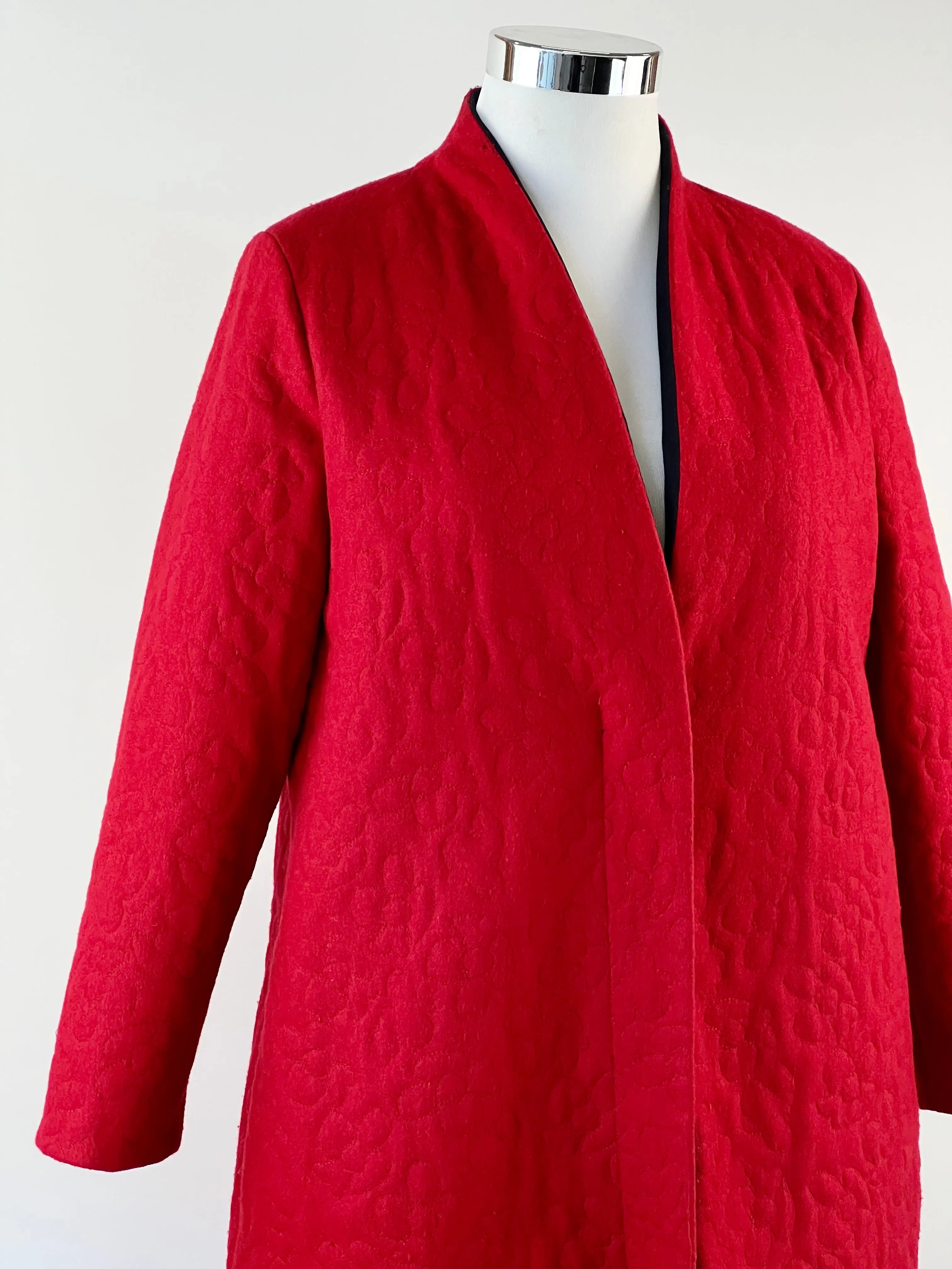 Alpha60 Red Wool Embroidered Cocoon Coat - AU12-16