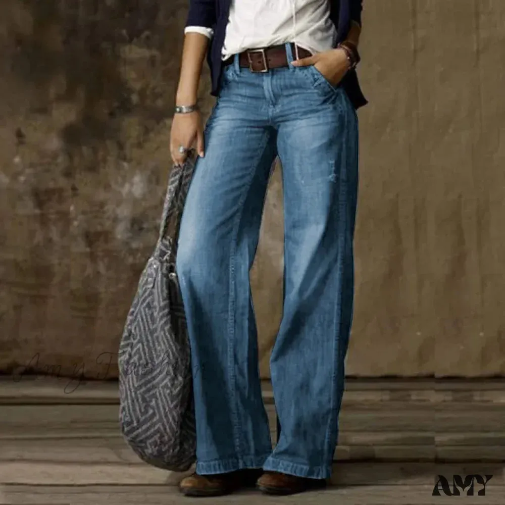 Amy Fashion - Vintage Style Loose Wide Leg Harajuku Streetwear Straight Denim Fashionable Jean