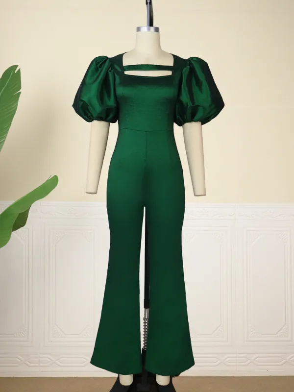 AOMEI Women Overalls Shiny Green Bodycon Jumpsuit