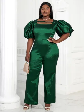 AOMEI Women Overalls Shiny Green Bodycon Jumpsuit