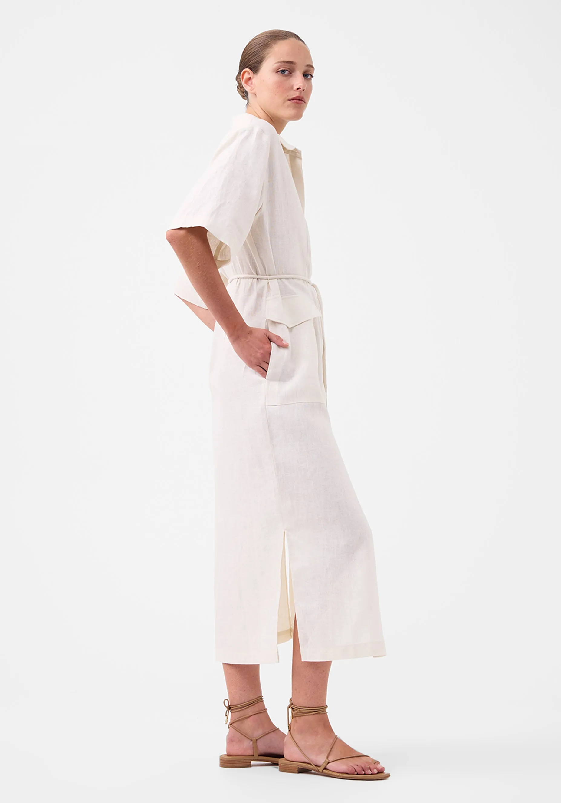 Avaline Linen Shirt Dress_Ecru