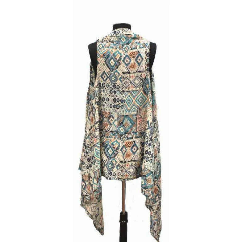 Aztec Print Kimono/Vest - Turquoise