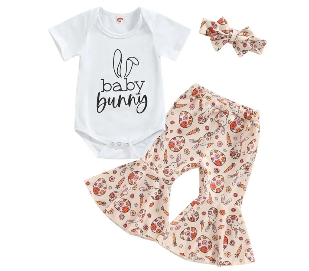 Baby Bunny Romper with Bellbottoms and Headband  Peach #1001196