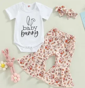 Baby Bunny Romper with Bellbottoms and Headband  Peach #1001196