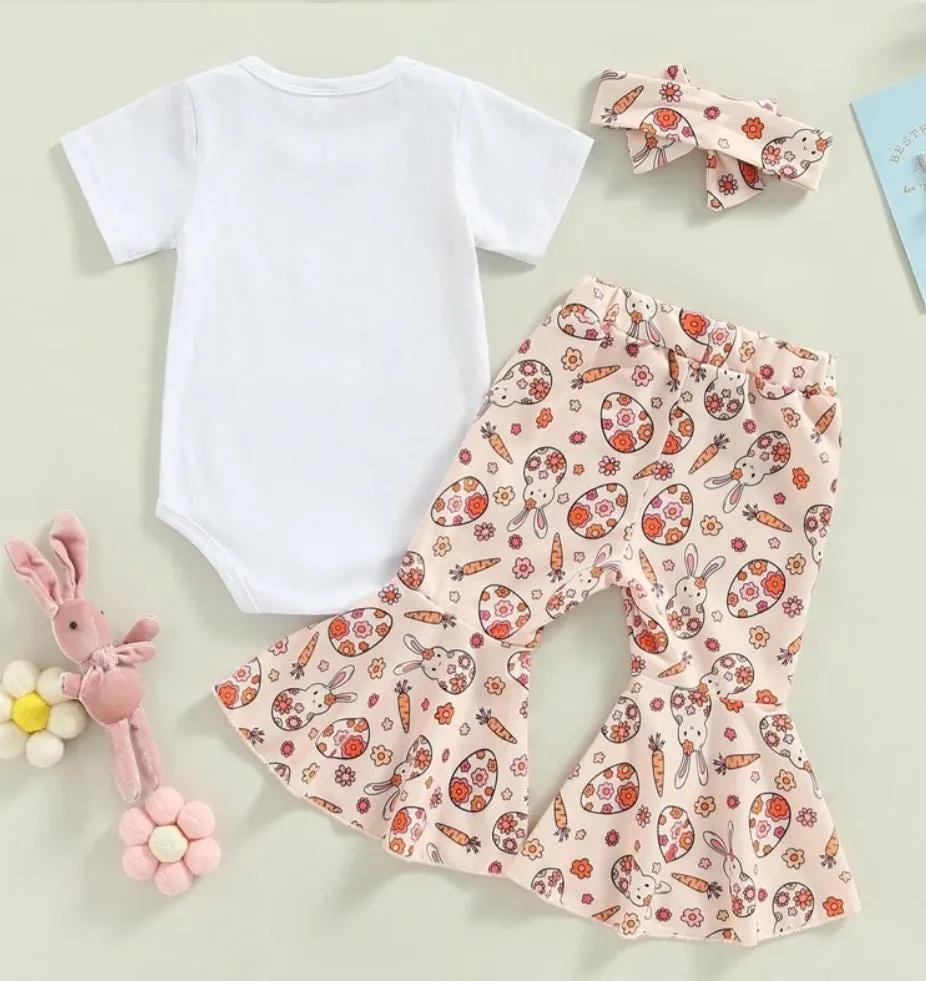 Baby Bunny Romper with Bellbottoms and Headband  Peach #1001196