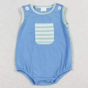 Baby Infant Boys Romper Blue Green Stripes Pocket Summer Sleeveless Rompers SR0641