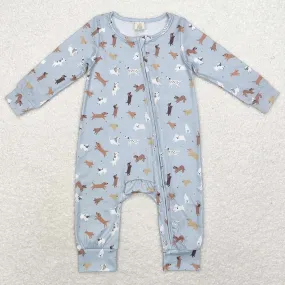 Baby Infant Boys Rompers Dogs Long Sleeve Bamboo Zip Rompers LR1351