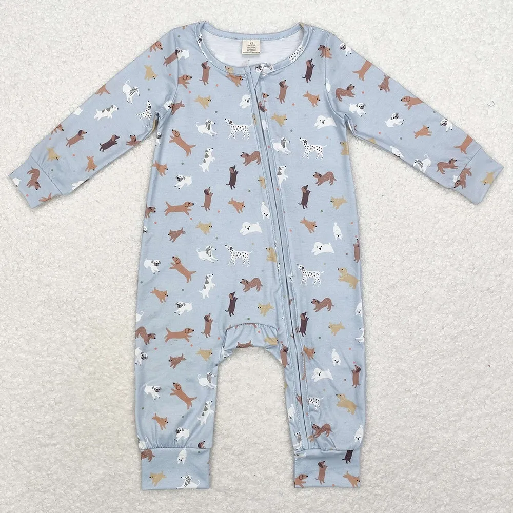 Baby Infant Boys Rompers Dogs Long Sleeve Bamboo Zip Rompers LR1351