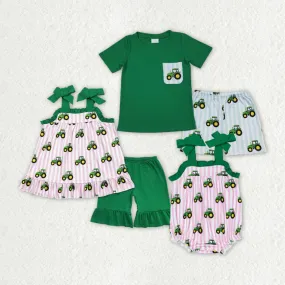 Baby Kids Sibling Clothes Boys Sets Summer Girls Clothes Tractors Rompers GSSO1222