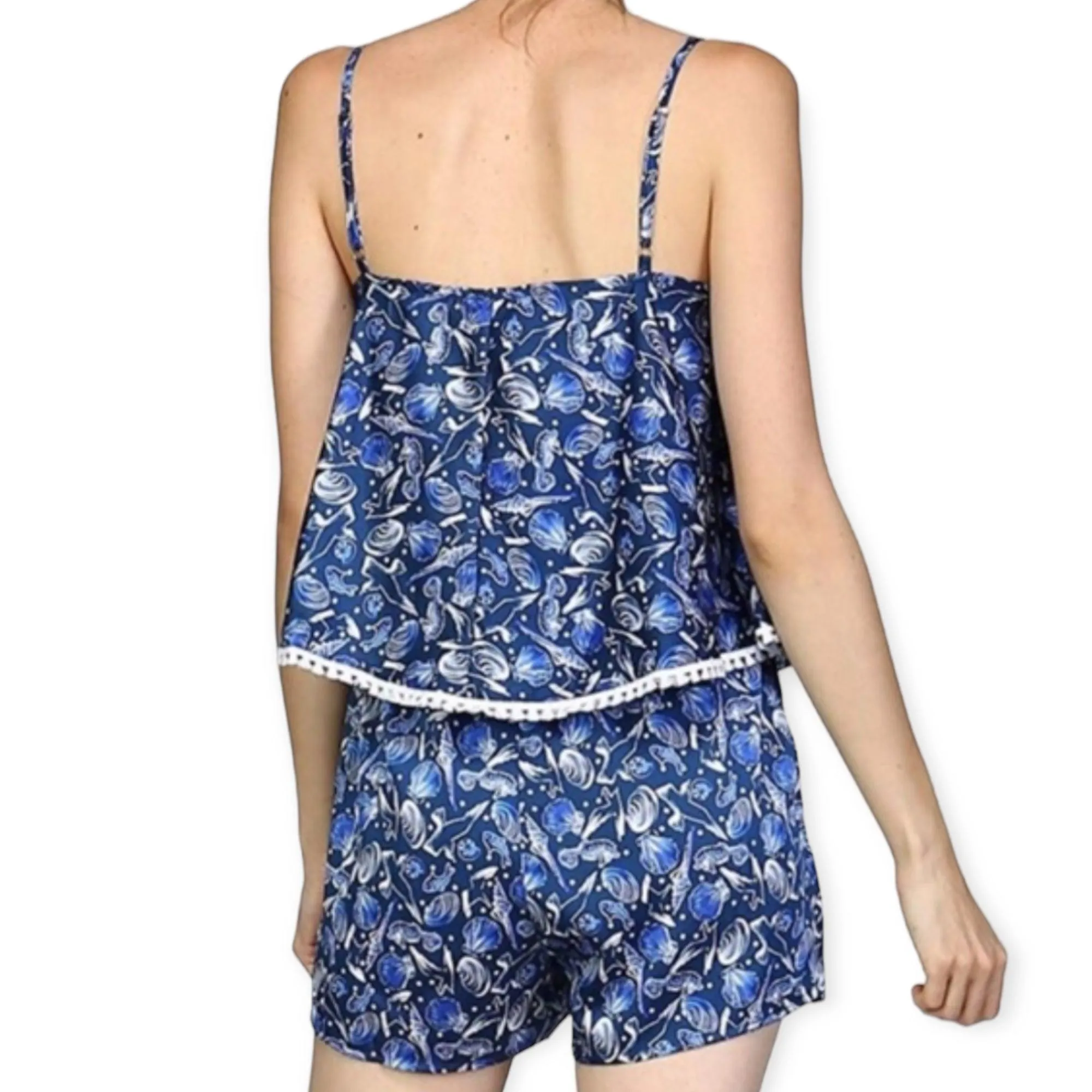 Beach Hankie Overlay One Piece Romper Shorts